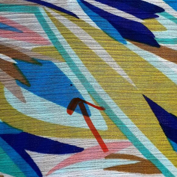 MISSONI Top Mixed Media Artsy Floral Retro Blouse Blue Zig Zag Pattern Size XL - Picture 15 of 16